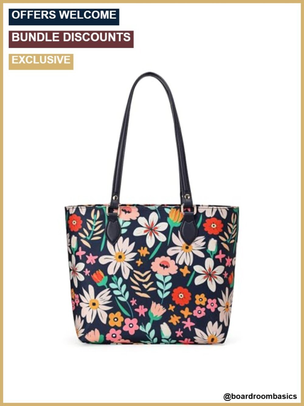 Waterproof Nylon Tote Bag with Zipper and Pockets, Lightweight, Vegan Leather